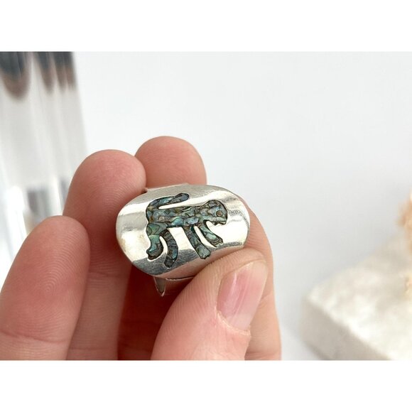RARE Taxco Mexico Made Monkey Abalone 925 Sterling Silver Vintage Ring - sz 8 - Picture 12 of 14